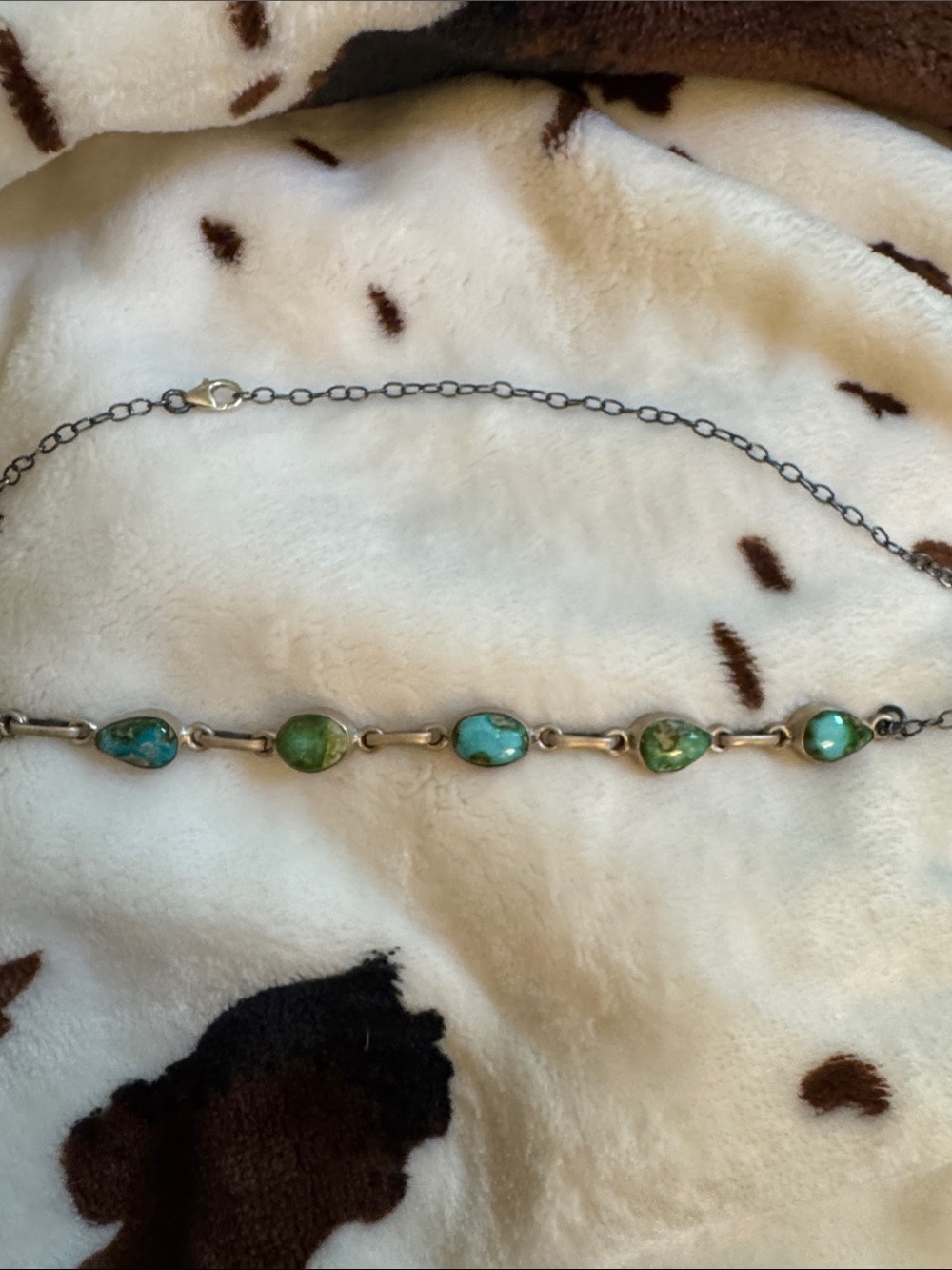 Handcrafted Sonoran Turquoise-Green Stone Link Necklace choker 925 silver